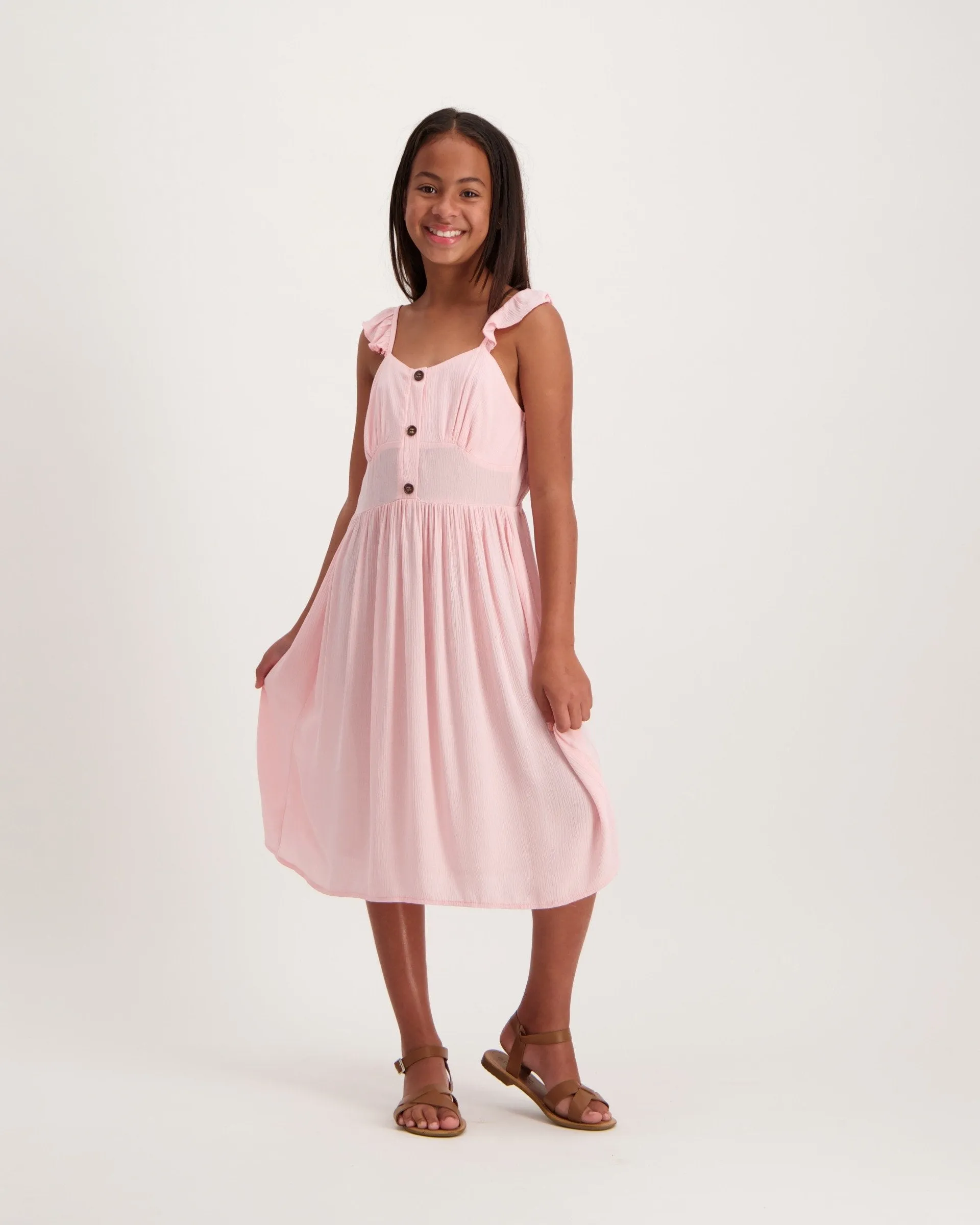 Girls Button Dress - Pink