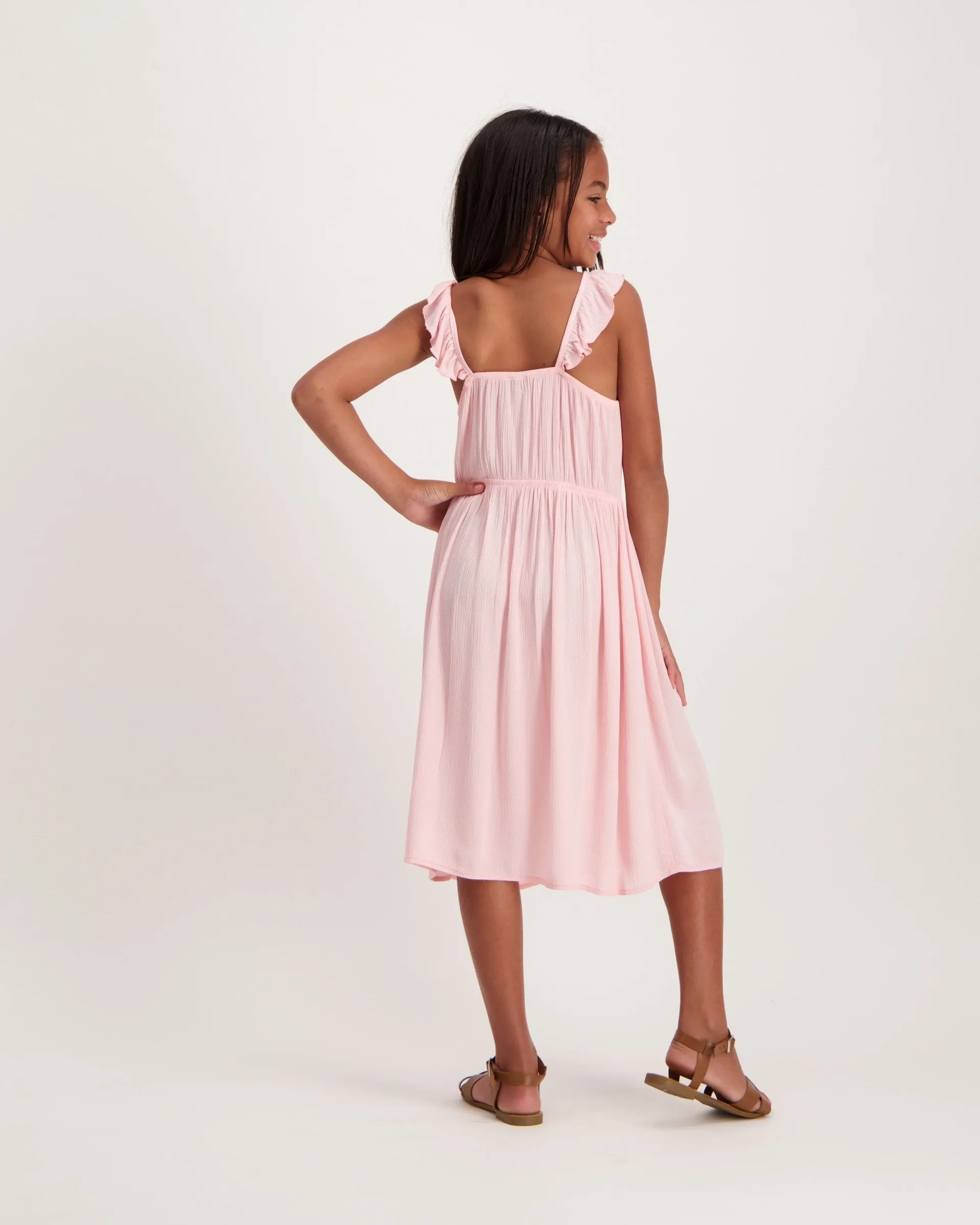 Girls Button Dress - Pink