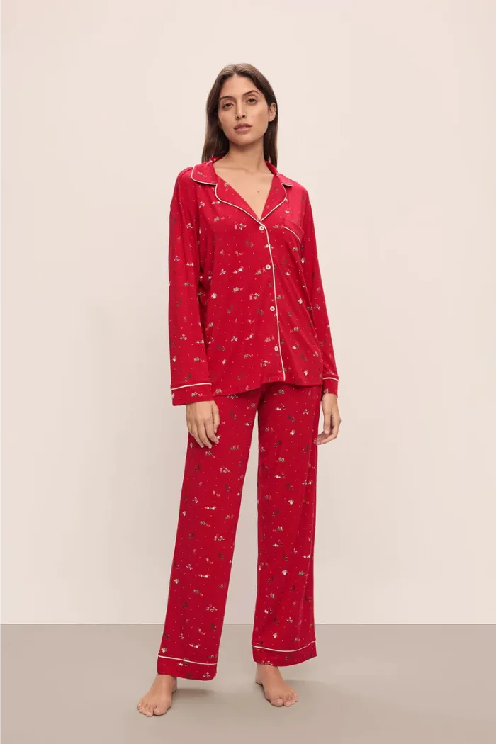 Gisele Printed TENCEL™ Modal Long PJ Set Winter Wonderland Haute Red/Ivory