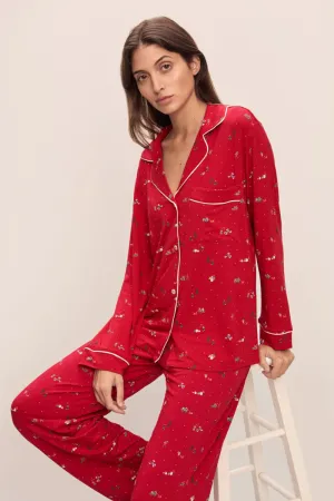 Gisele Printed TENCEL™ Modal Long PJ Set Winter Wonderland Haute Red/Ivory