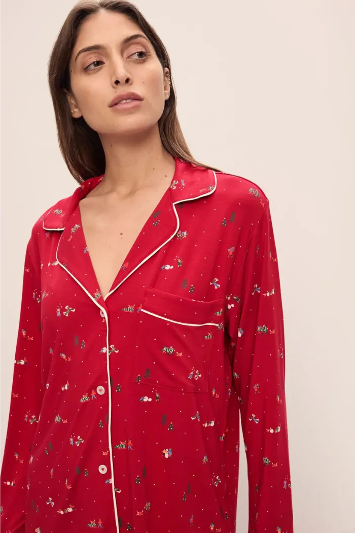 Gisele Printed TENCEL™ Modal Long PJ Set Winter Wonderland Haute Red/Ivory