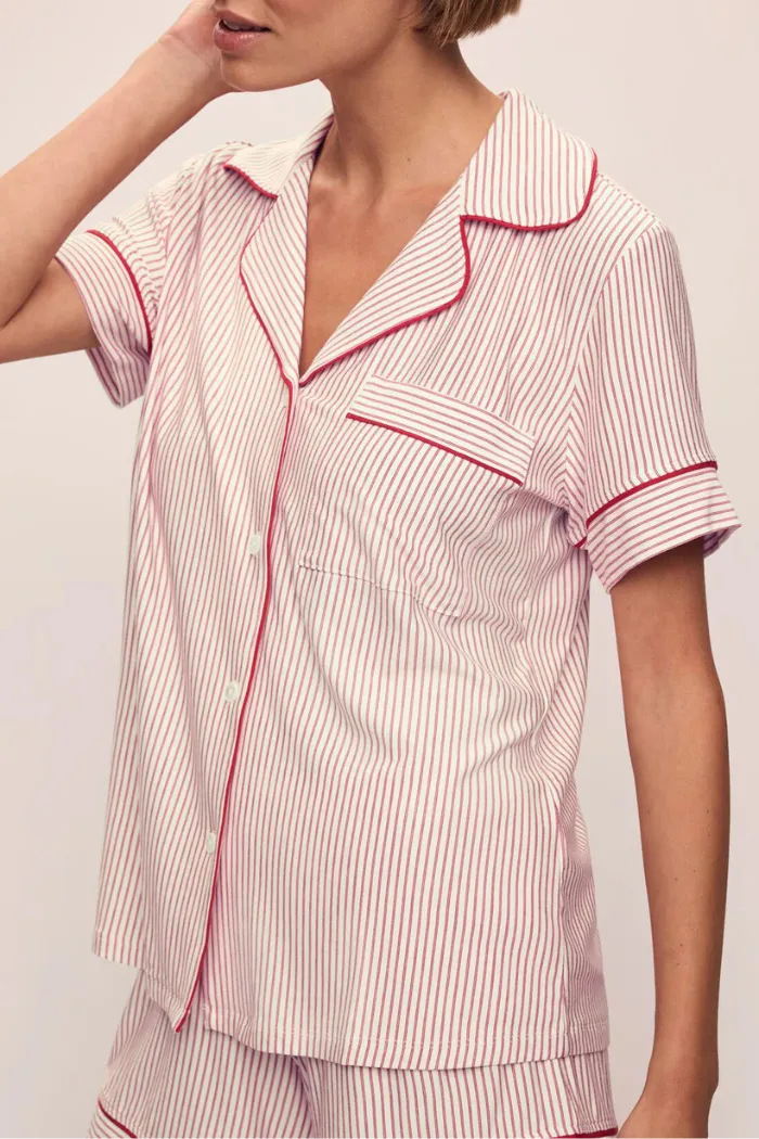 Gisele Printed TENCEL™ Modal Relaxed Short PJ Set Duo Stripe Haute Red/Haute Red