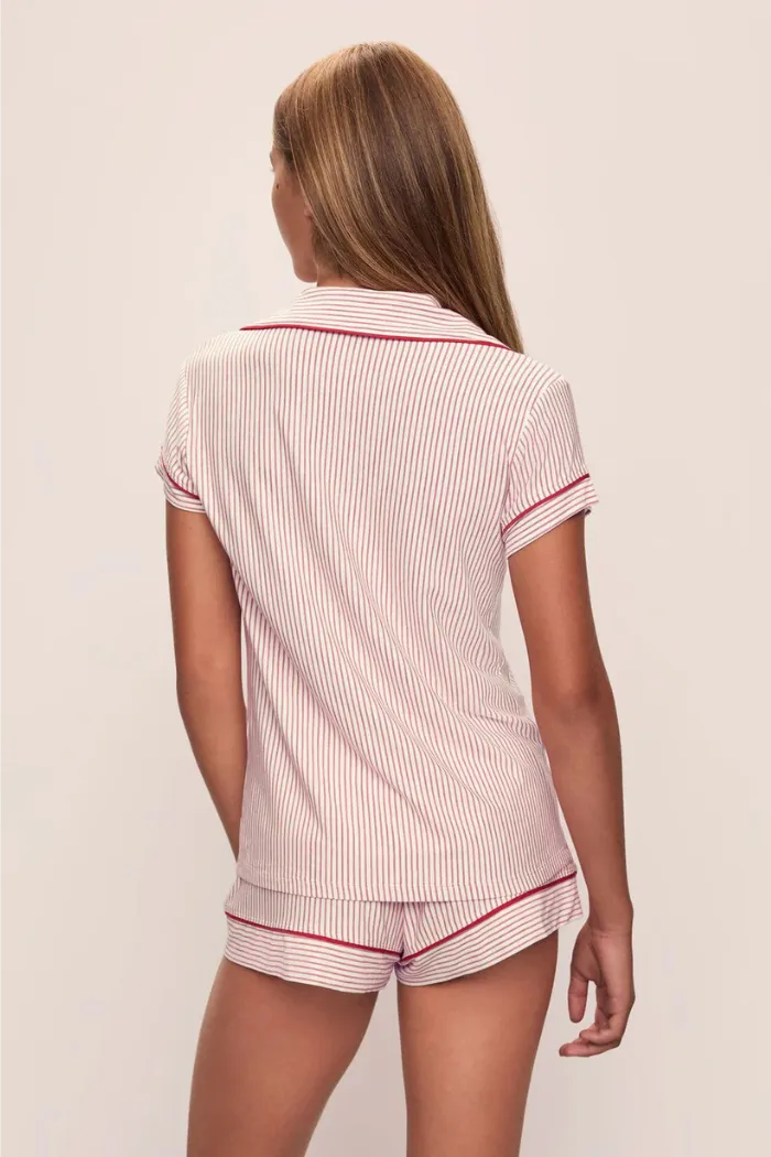 Gisele Printed TENCEL™ Modal Relaxed Short PJ Set Duo Stripe Haute Red/Haute Red