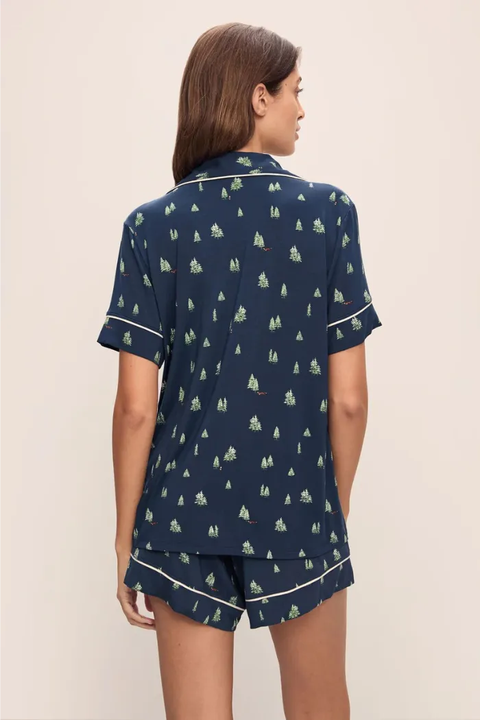 Gisele Printed TENCEL™ Modal Relaxed Short PJ Set Woodland Pine Navy/Ivory