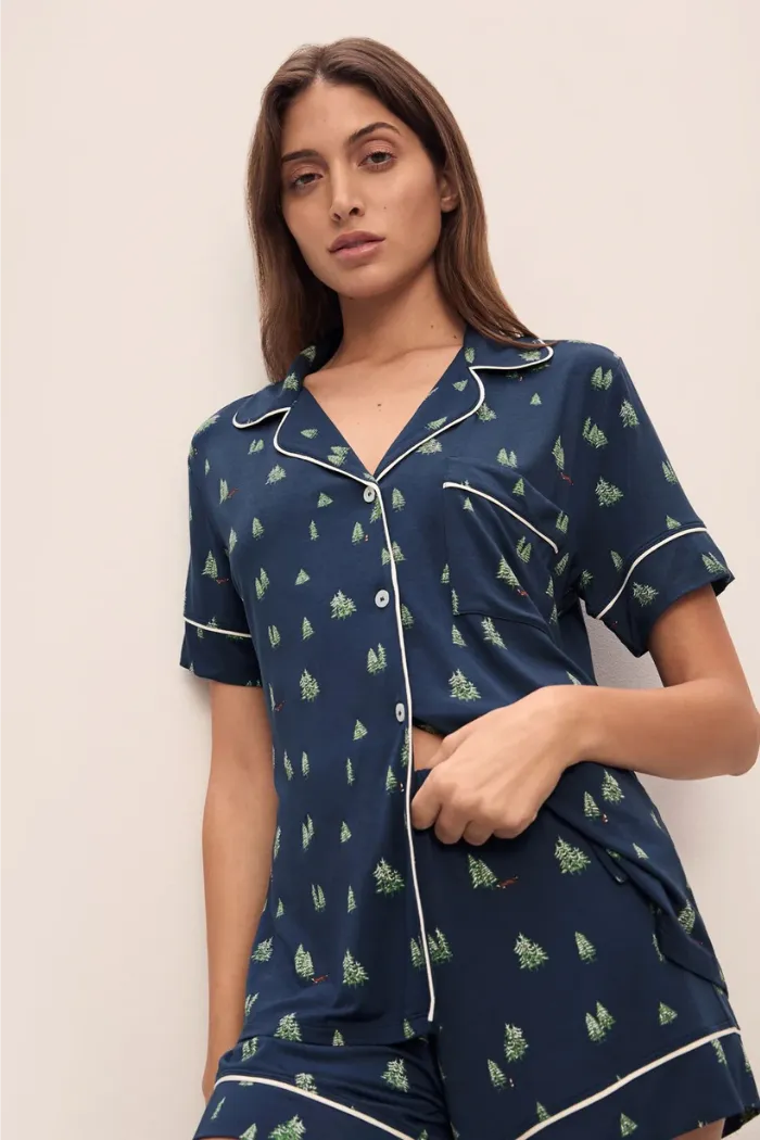 Gisele Printed TENCEL™ Modal Relaxed Short PJ Set Woodland Pine Navy/Ivory