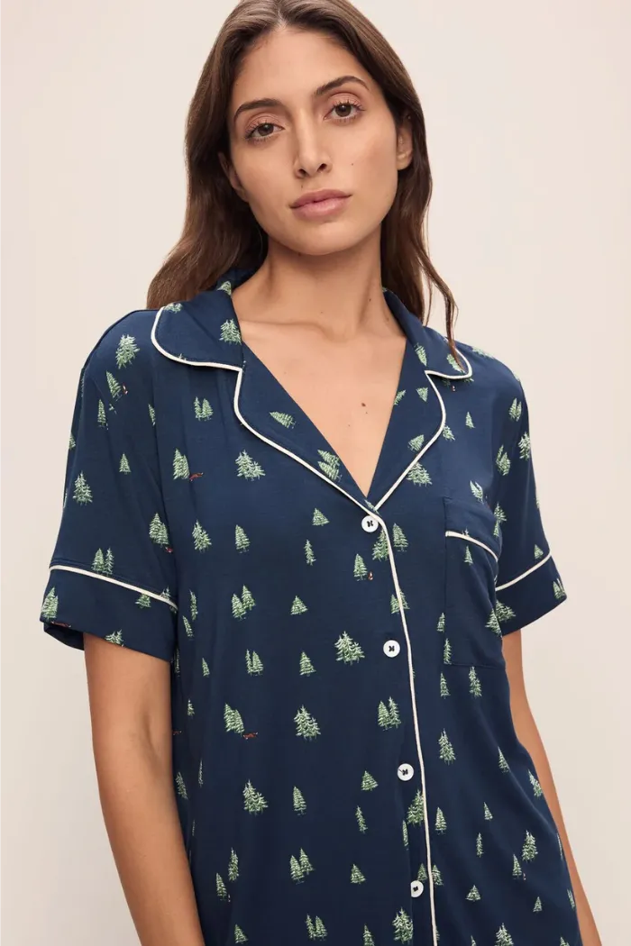 Gisele Printed TENCEL™ Modal Relaxed Short PJ Set Woodland Pine Navy/Ivory
