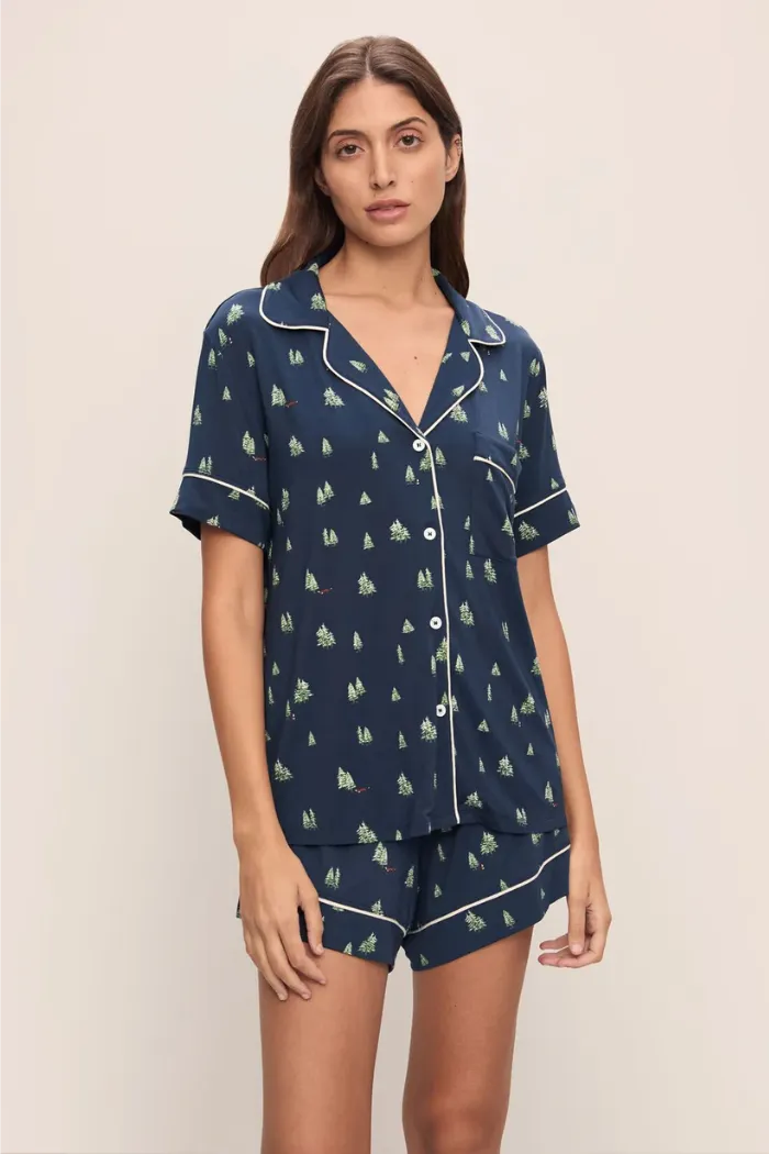 Gisele Printed TENCEL™ Modal Relaxed Short PJ Set Woodland Pine Navy/Ivory