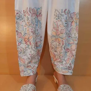Hand Embroided Lawn Shalwar - White - ZSL02