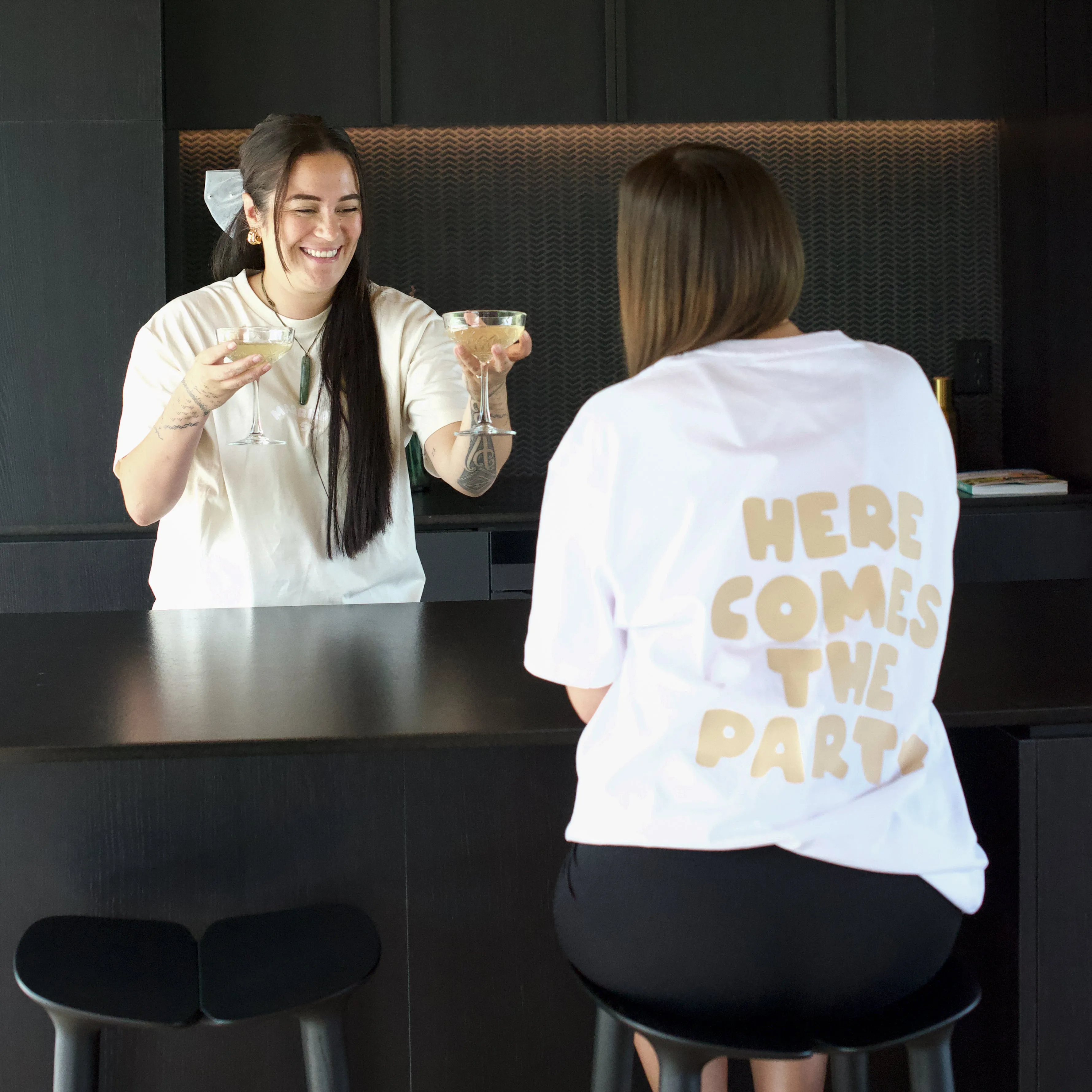 Here Comes The Party Tee | Beige on White