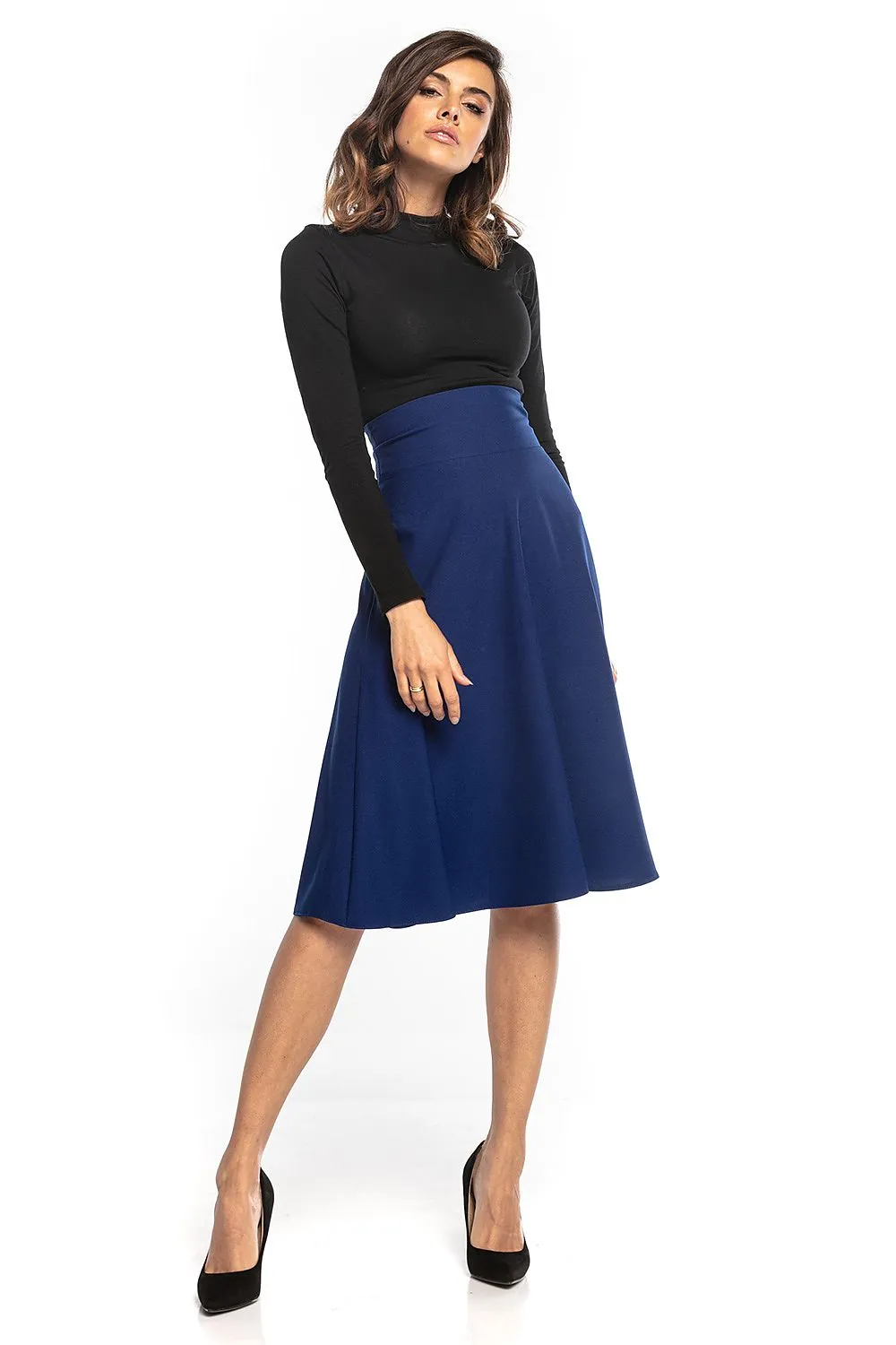 High-Waist Midi Skirt with Zipper