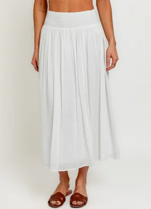 High Waisted Smocked Midi Skirt