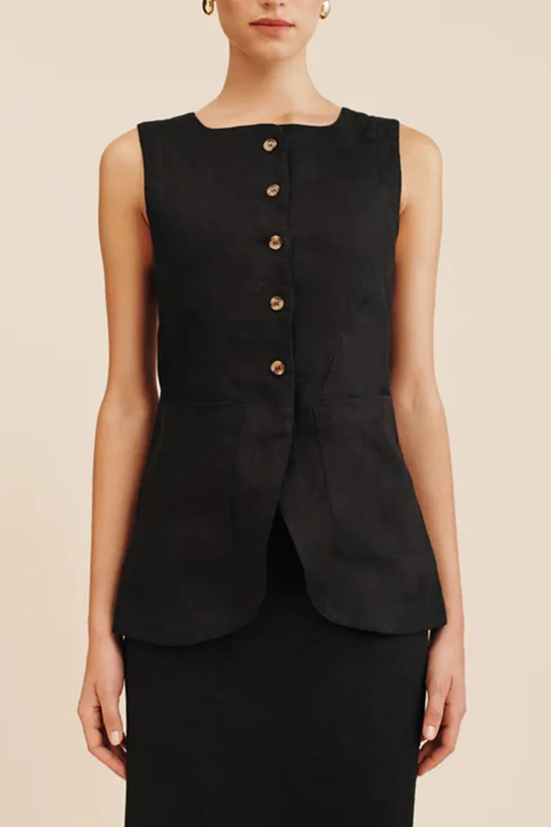 HTZ1106 Sleeveless Linen Button-Down Top