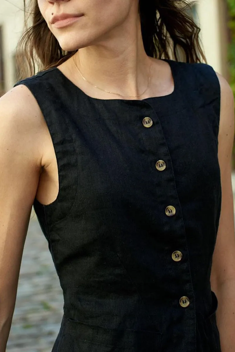 HTZ1106 Sleeveless Linen Button-Down Top