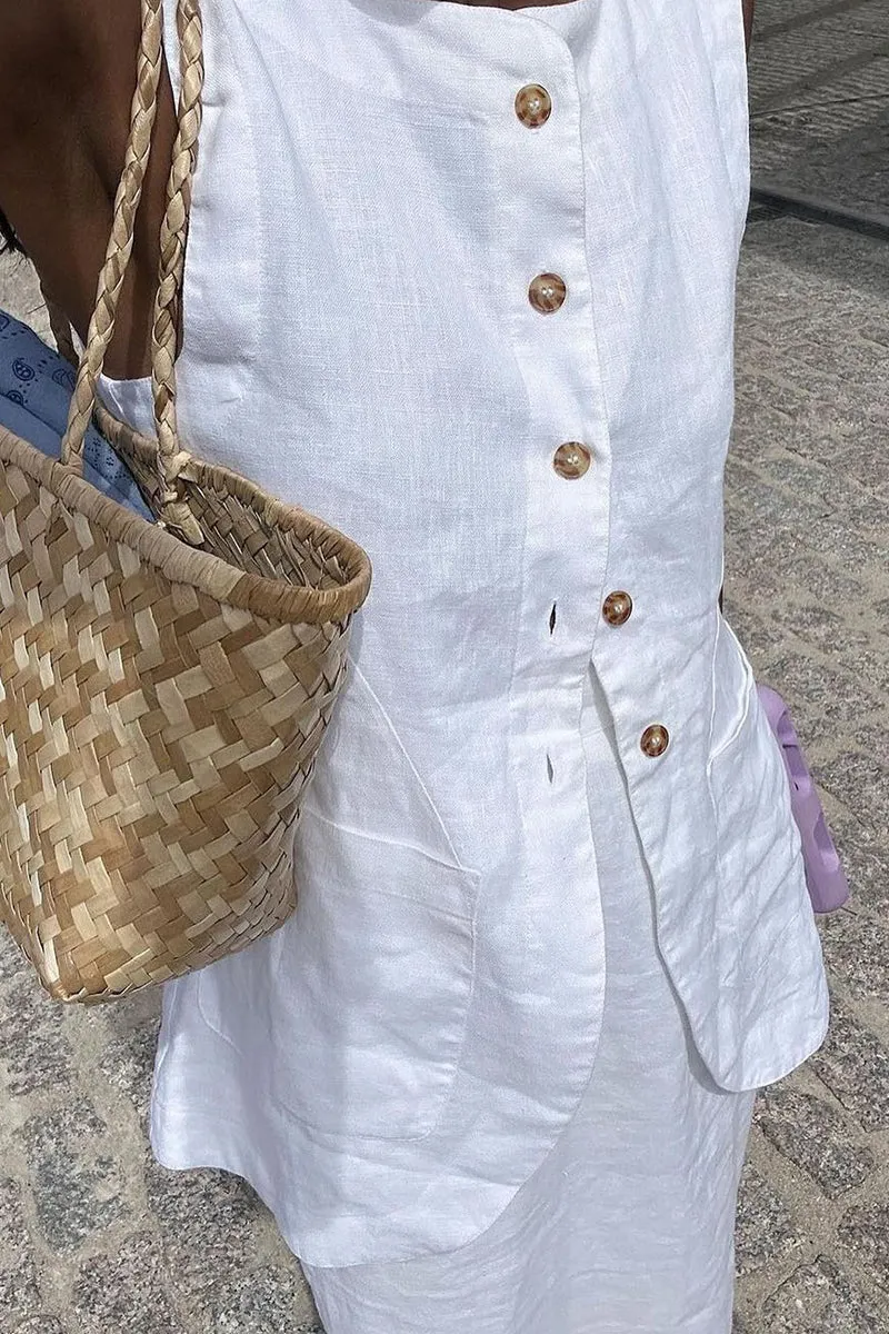 HTZ1106 Sleeveless Linen Button-Down Top