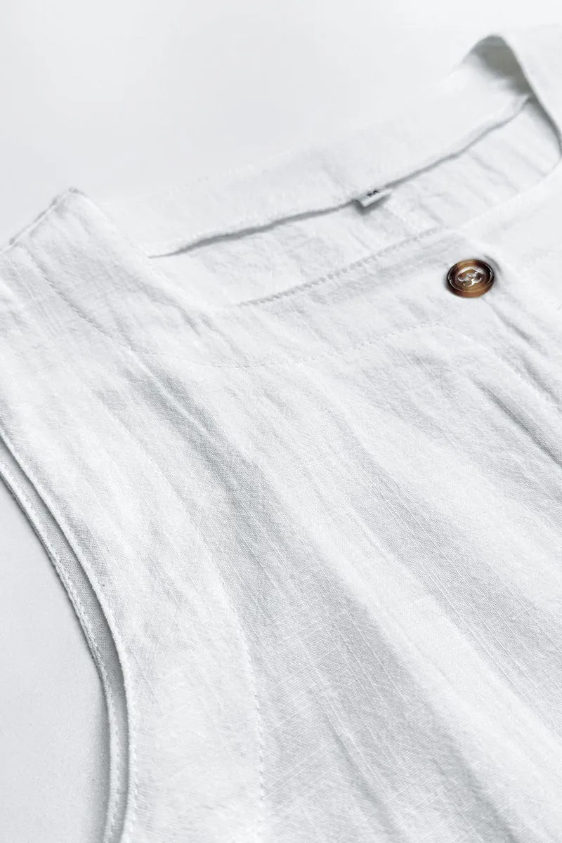 HTZ1106 Sleeveless Linen Button-Down Top