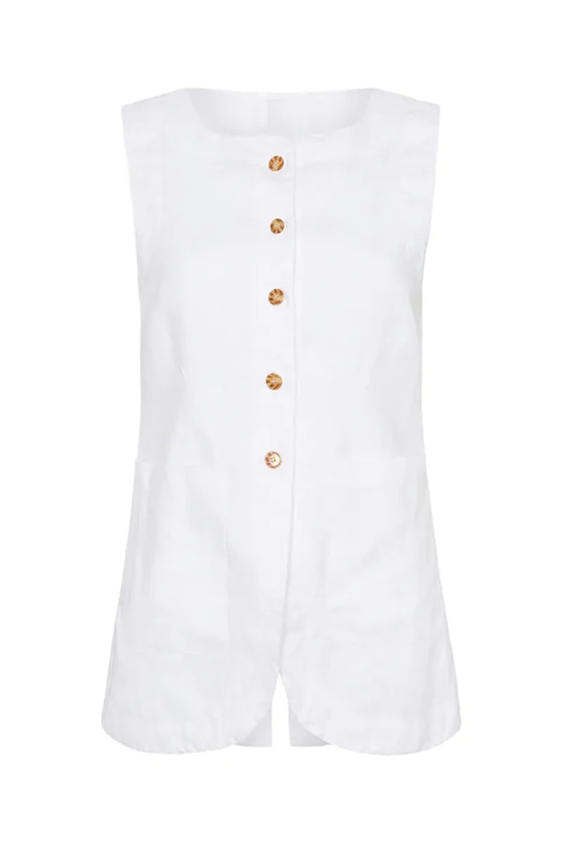HTZ1106 Sleeveless Linen Button-Down Top