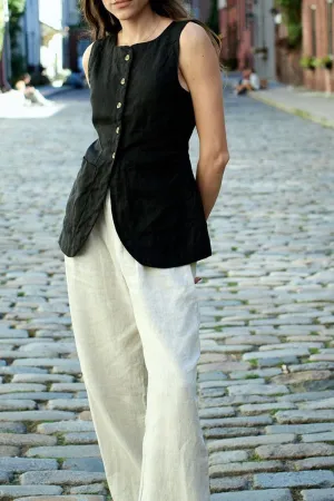 HTZ1106 Sleeveless Linen Button-Down Top