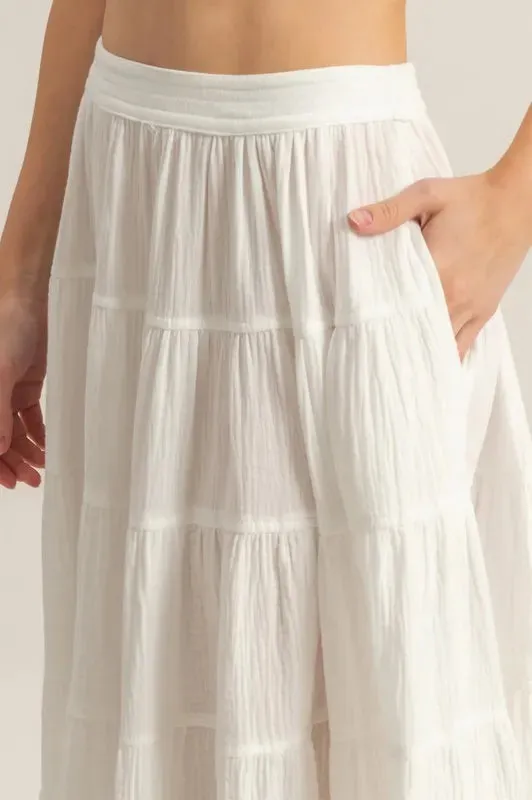 HYFVE Double Gauze Tiered Midi Skirt with Pockets