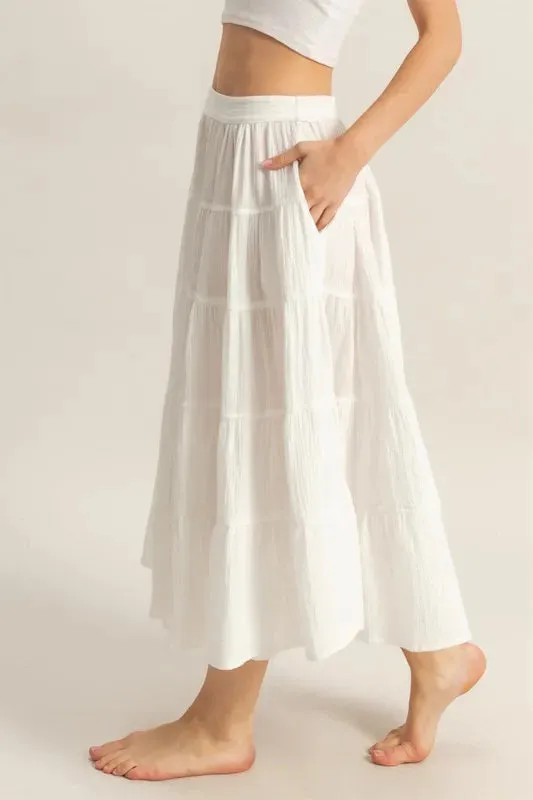 HYFVE Double Gauze Tiered Midi Skirt with Pockets