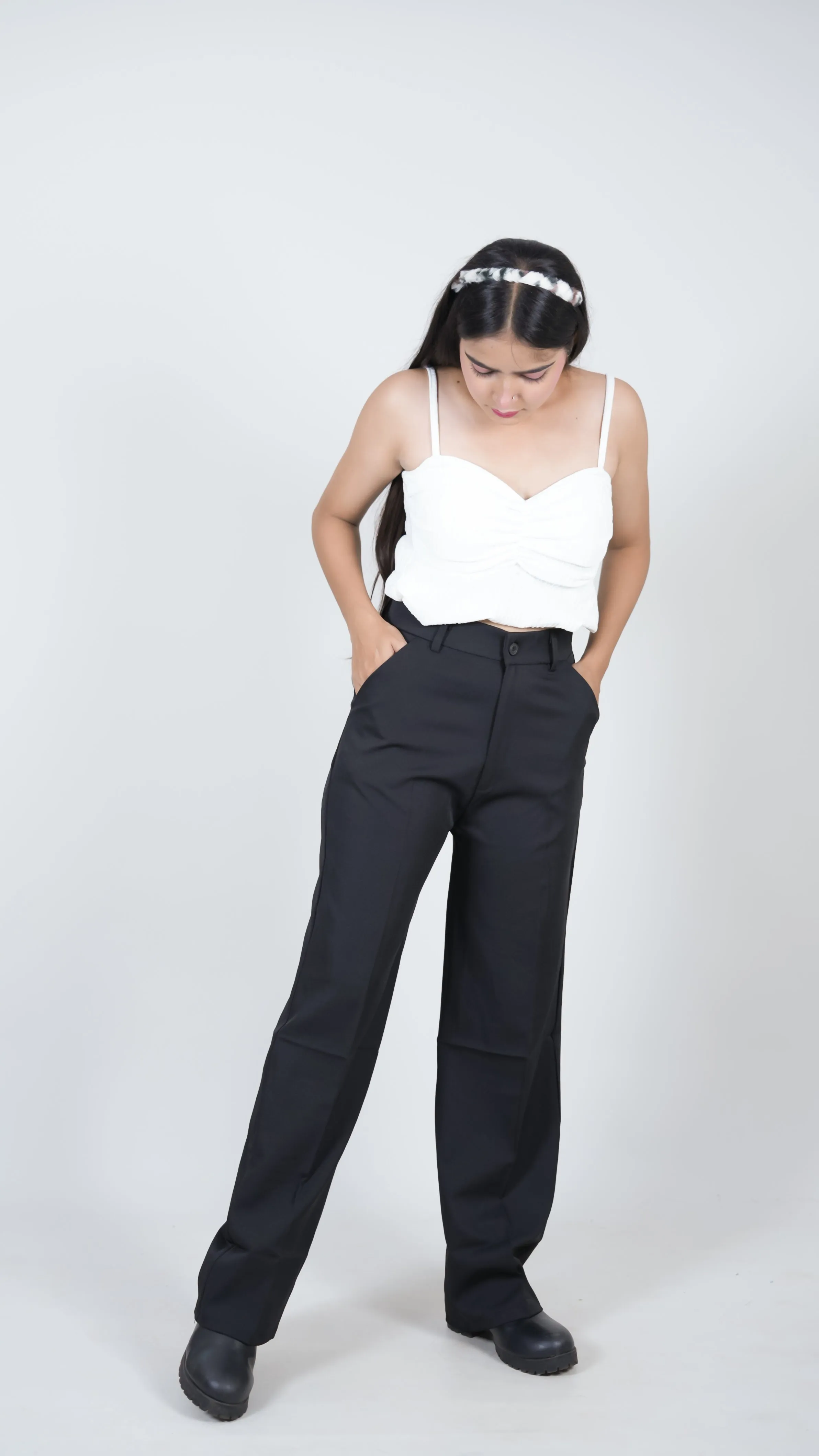 Imp Highwaist Korean loose straight fit trouser black