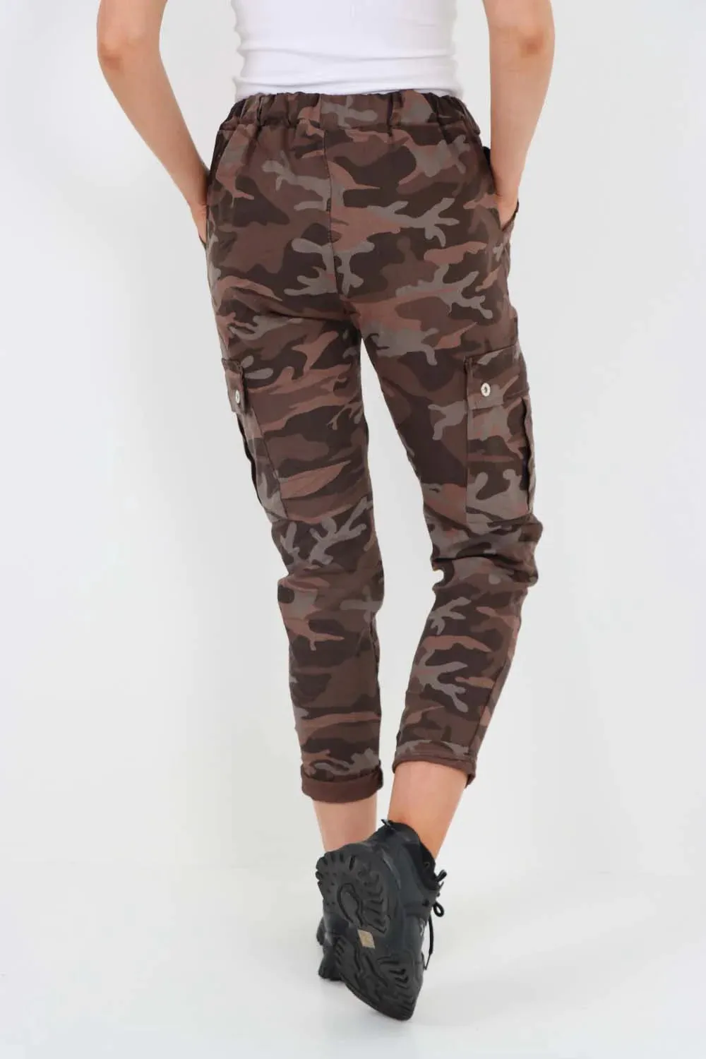 Italian Drawstring Camo Side Pockets Cargo Trousers