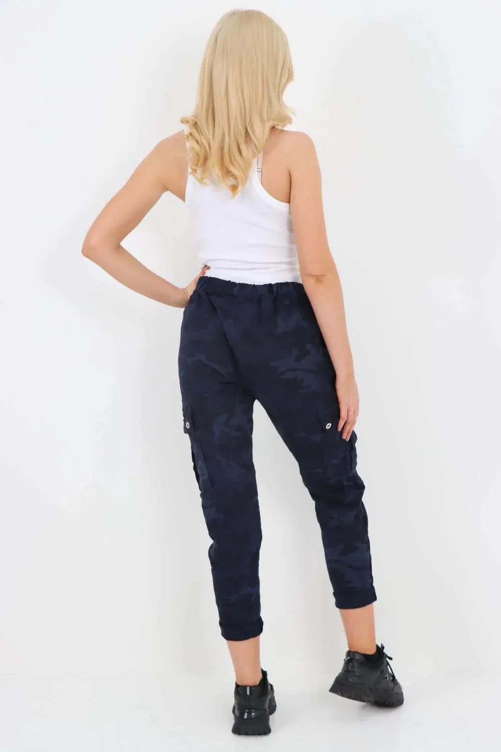 Italian Drawstring Camo Side Pockets Cargo Trousers