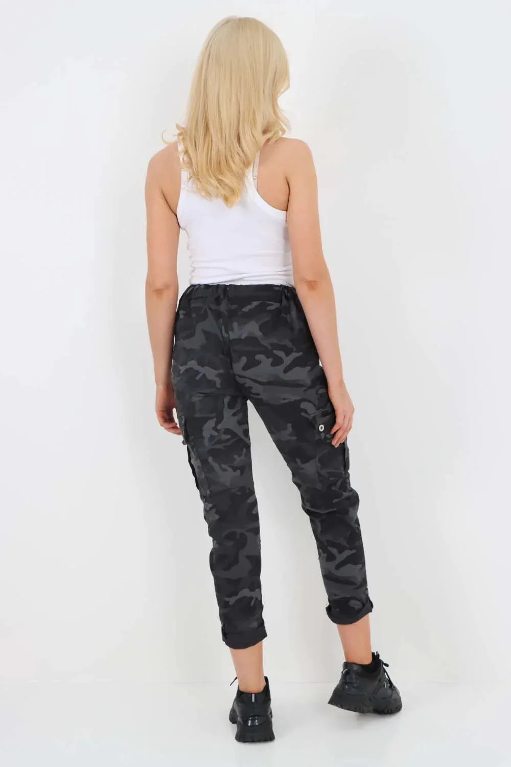 Italian Drawstring Camo Side Pockets Cargo Trousers