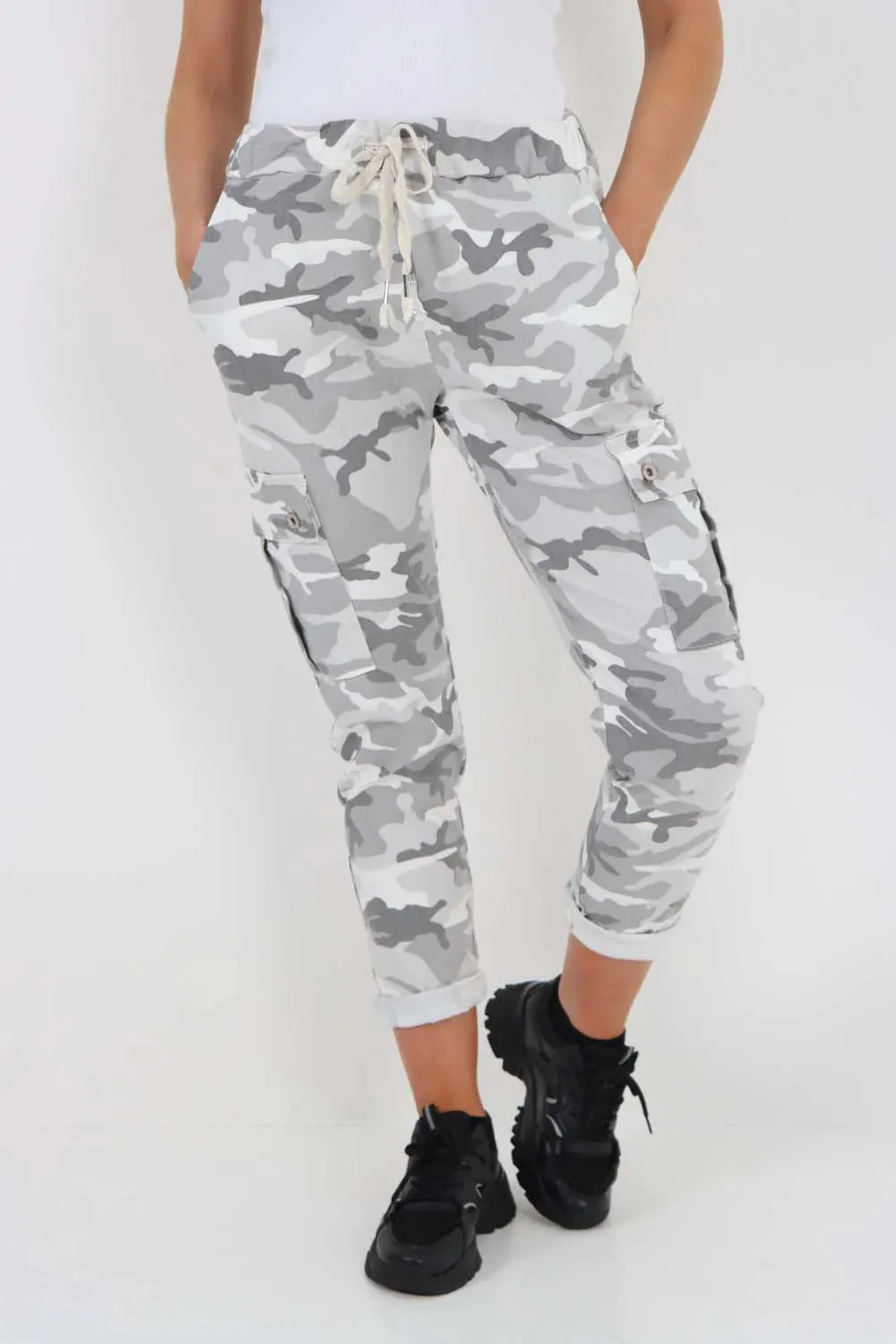 Italian Drawstring Camo Side Pockets Cargo Trousers