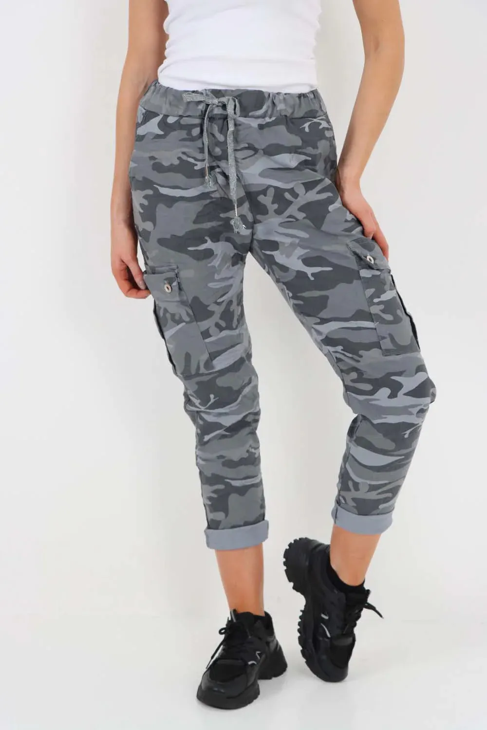 Italian Drawstring Camo Side Pockets Cargo Trousers