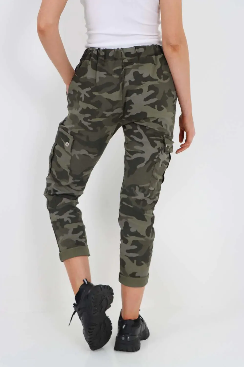 Italian Drawstring Camo Side Pockets Cargo Trousers