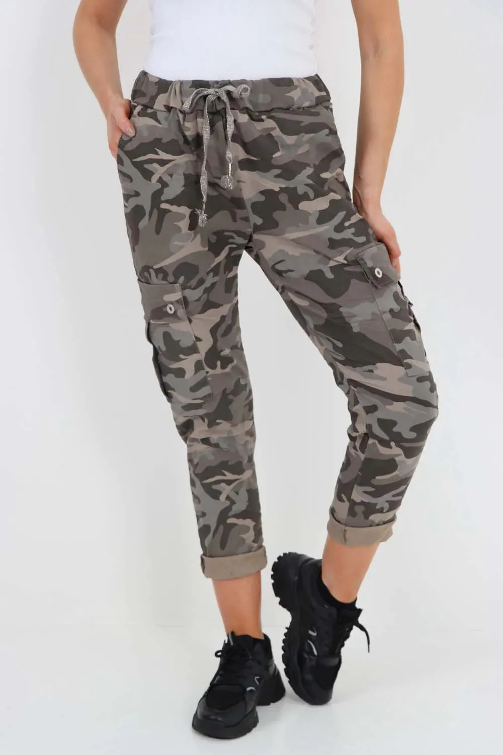 Italian Drawstring Camo Side Pockets Cargo Trousers