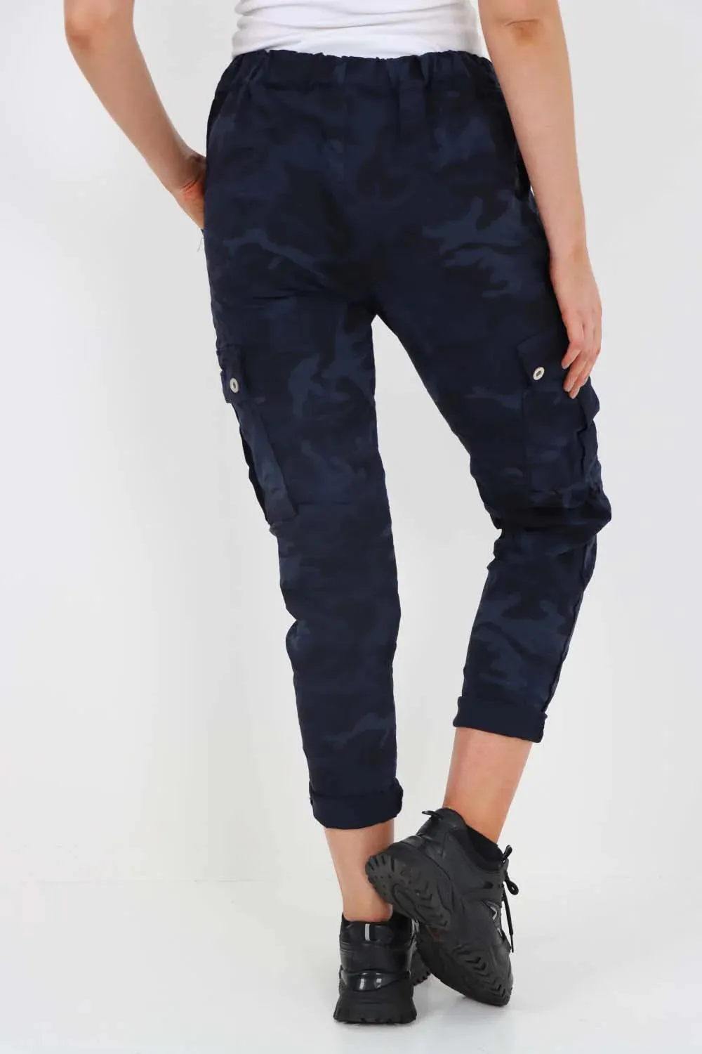 Italian Drawstring Camo Side Pockets Cargo Trousers