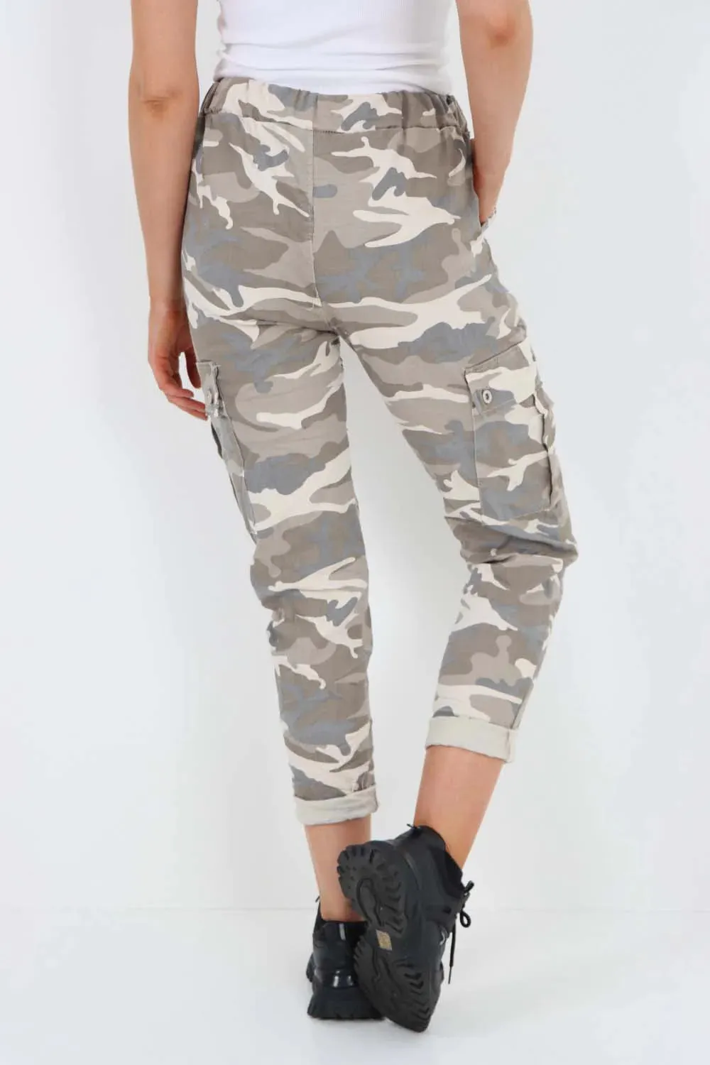 Italian Drawstring Camo Side Pockets Cargo Trousers