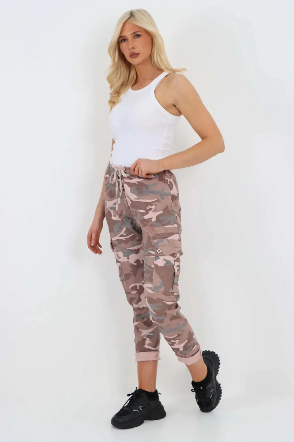 Italian Drawstring Camo Side Pockets Cargo Trousers