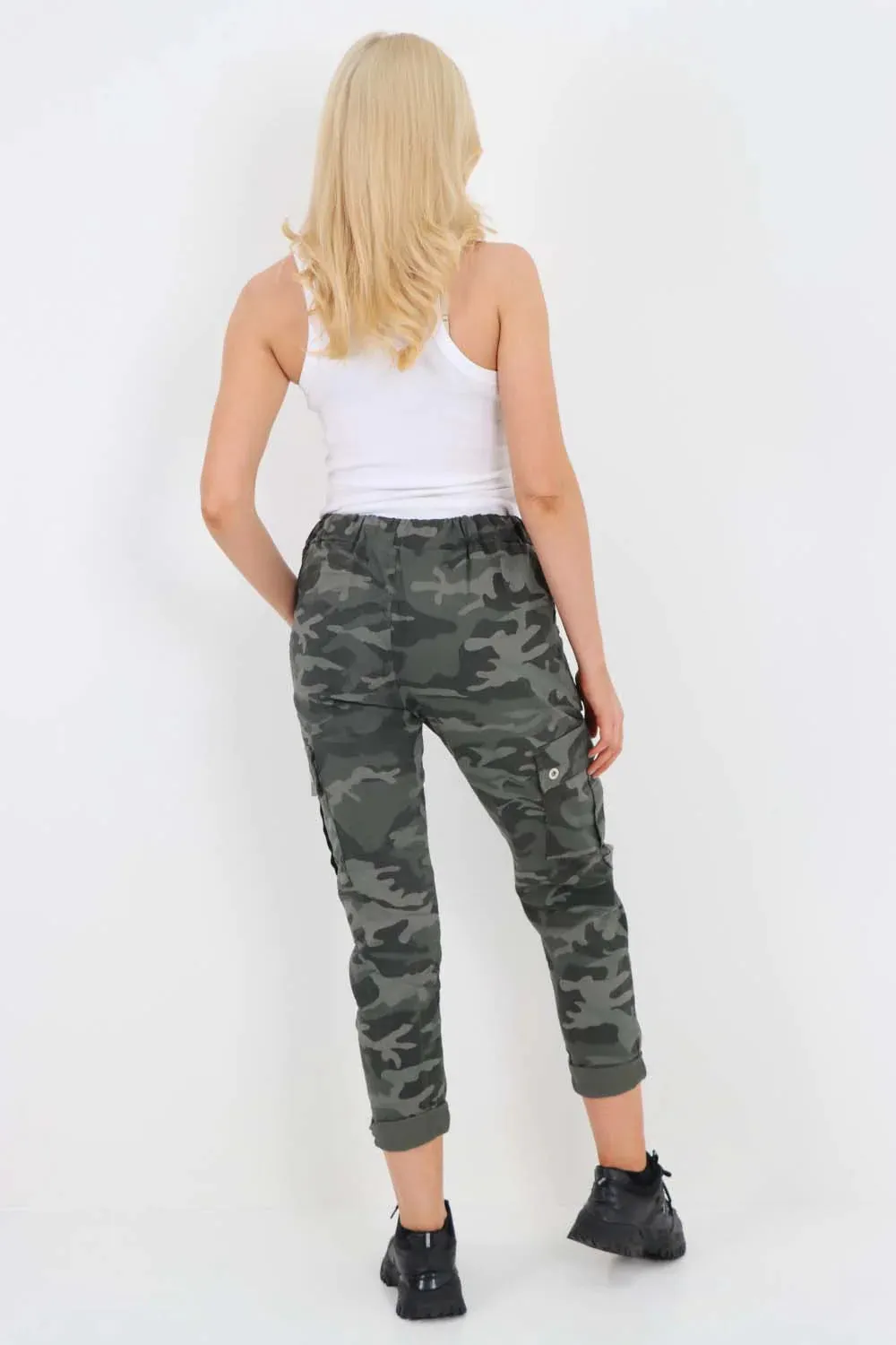 Italian Drawstring Camo Side Pockets Cargo Trousers