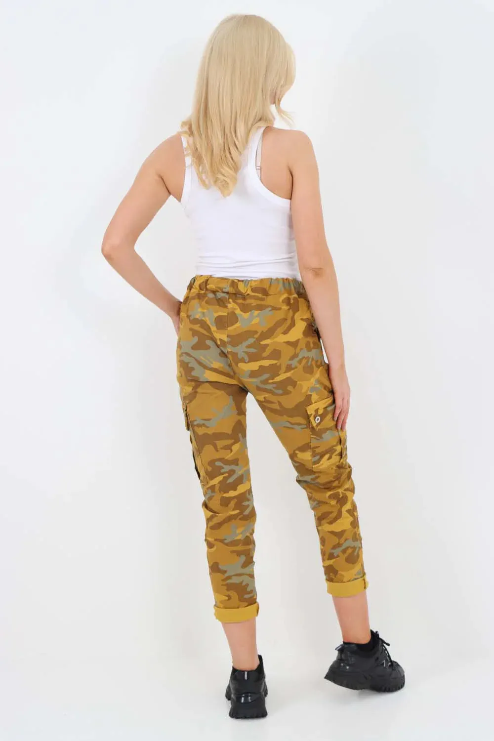 Italian Drawstring Camo Side Pockets Cargo Trousers