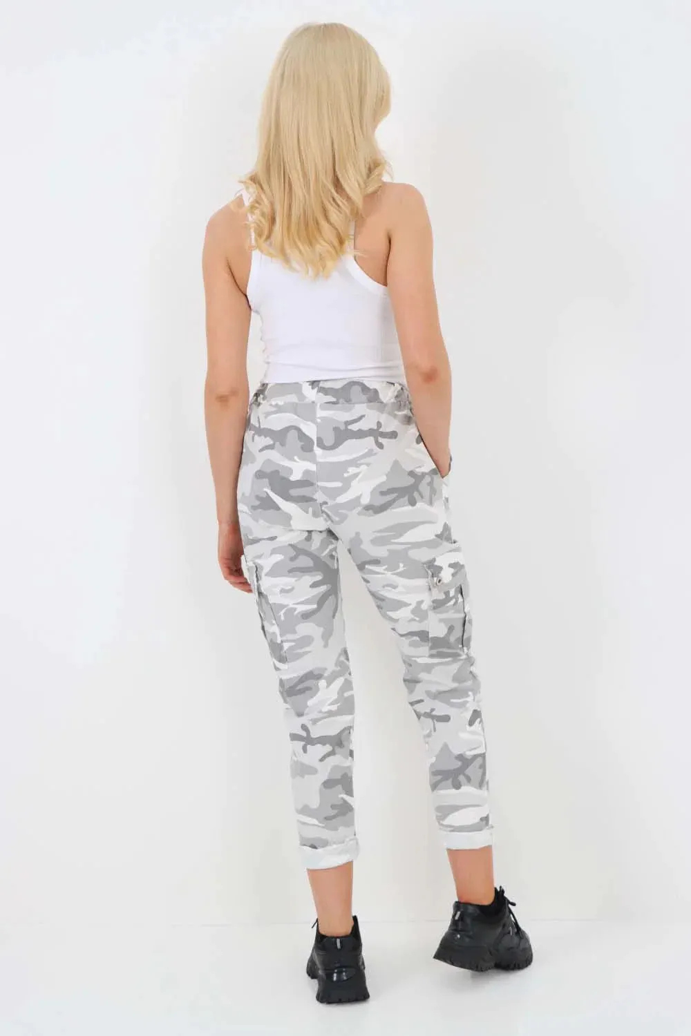 Italian Drawstring Camo Side Pockets Cargo Trousers