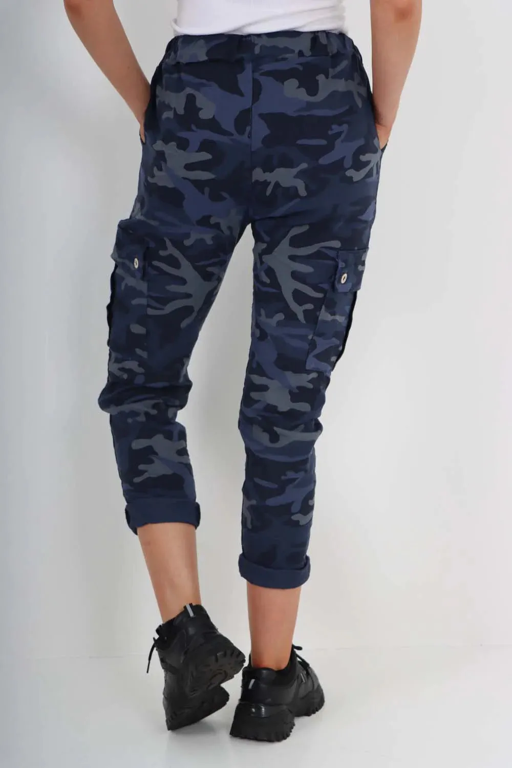 Italian Drawstring Camo Side Pockets Cargo Trousers
