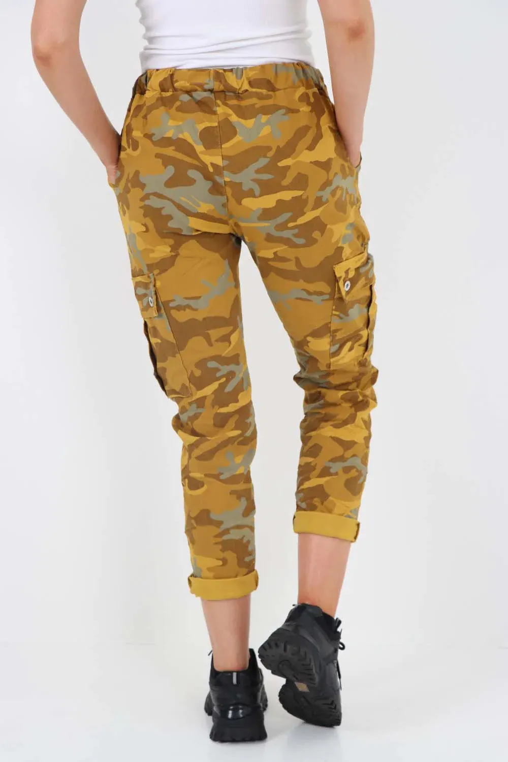 Italian Drawstring Camo Side Pockets Cargo Trousers
