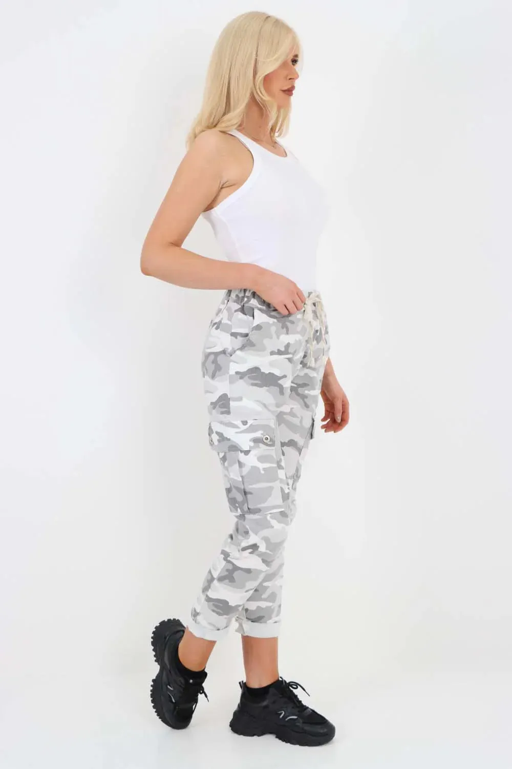 Italian Drawstring Camo Side Pockets Cargo Trousers
