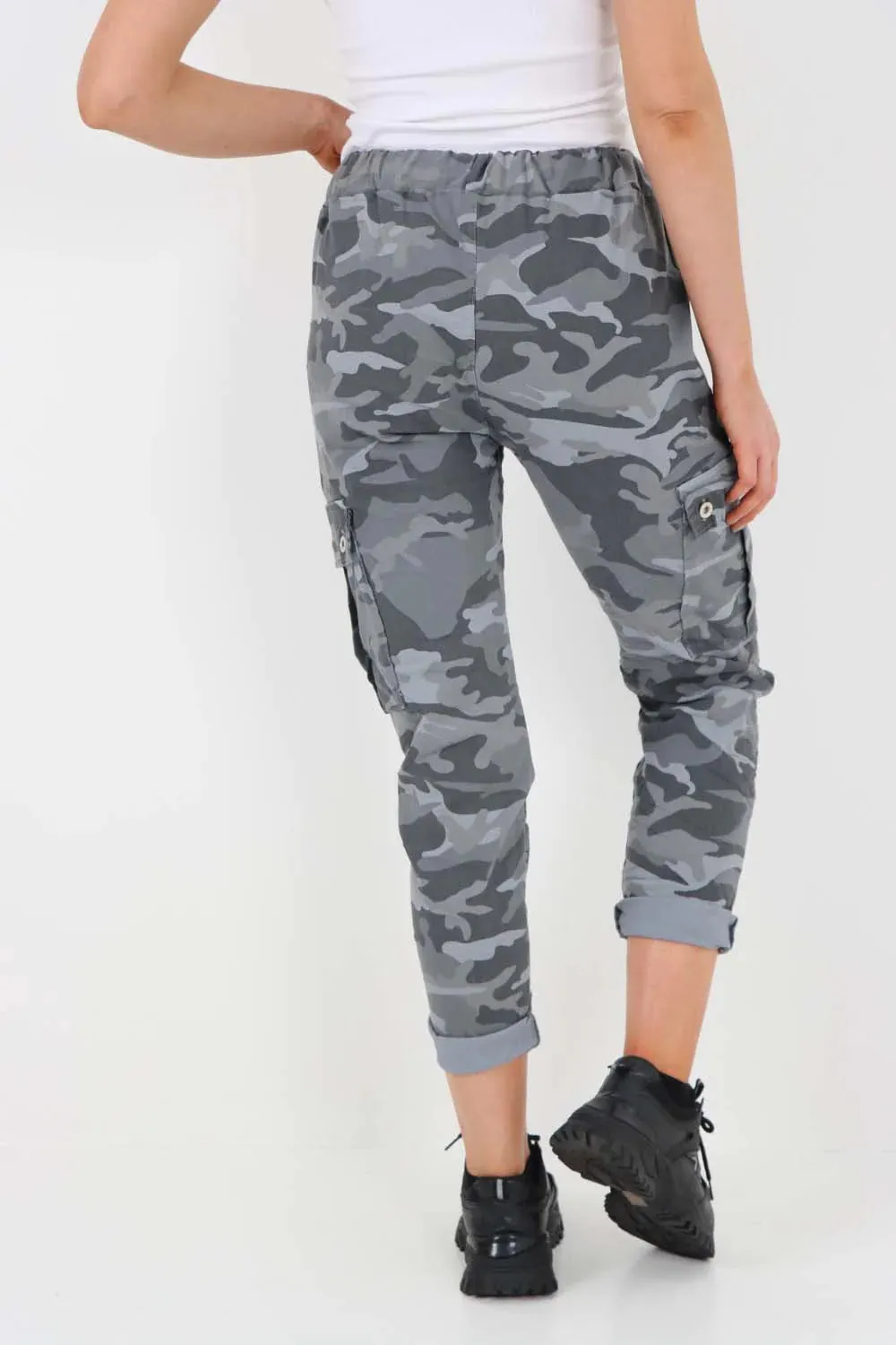 Italian Drawstring Camo Side Pockets Cargo Trousers