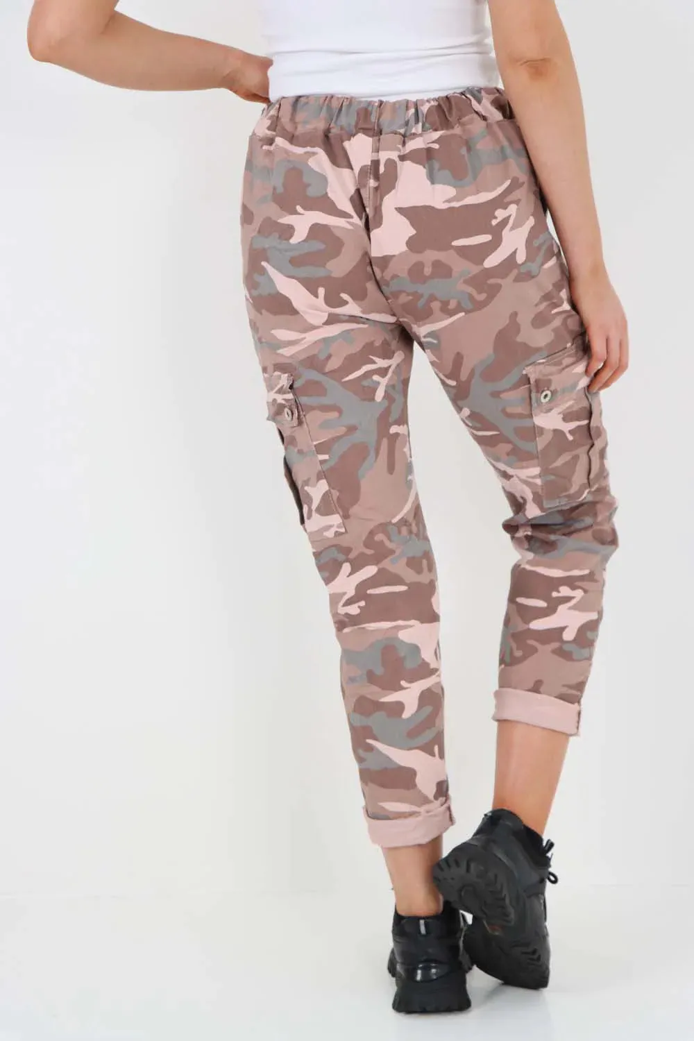 Italian Drawstring Camo Side Pockets Cargo Trousers