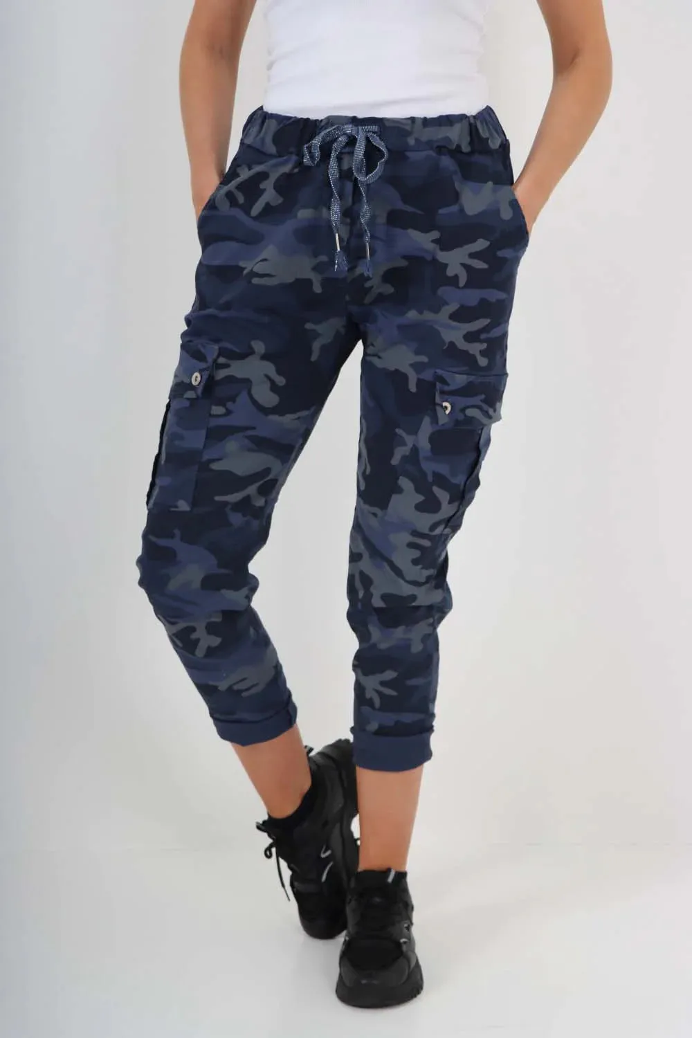 Italian Drawstring Camo Side Pockets Cargo Trousers