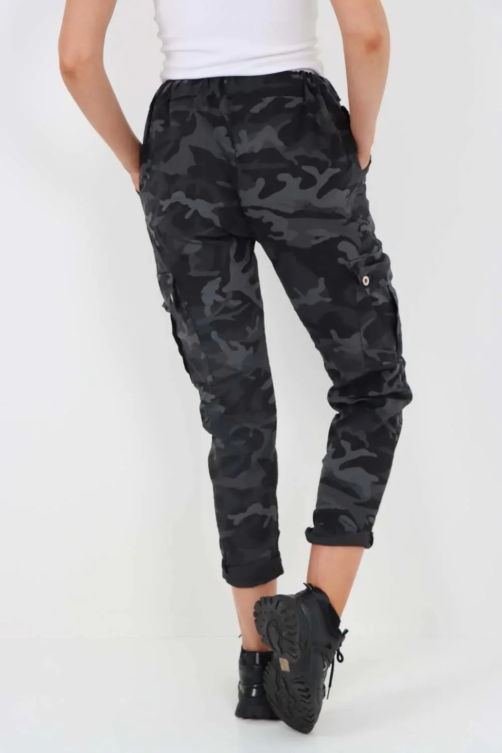 Italian Drawstring Camo Side Pockets Cargo Trousers