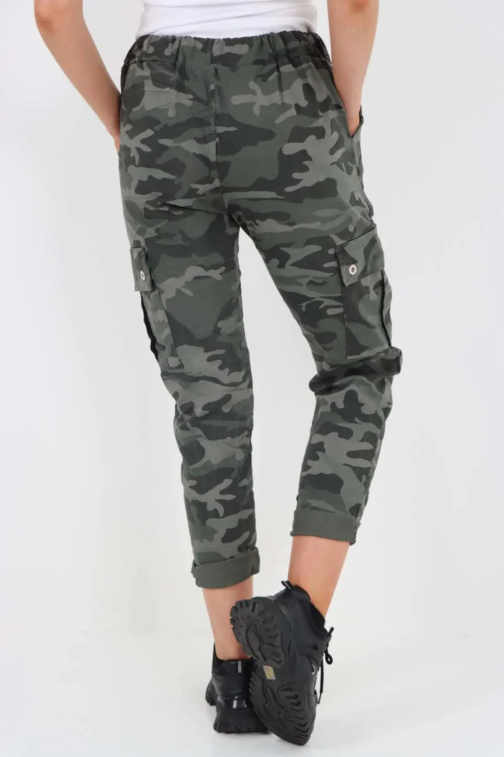 Italian Drawstring Camo Side Pockets Cargo Trousers