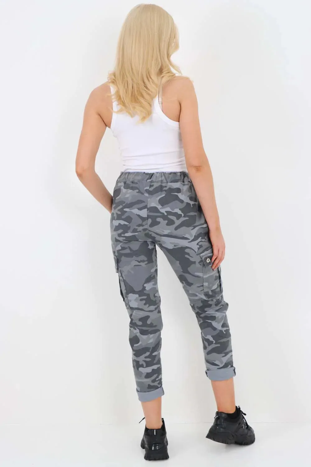 Italian Drawstring Camo Side Pockets Cargo Trousers