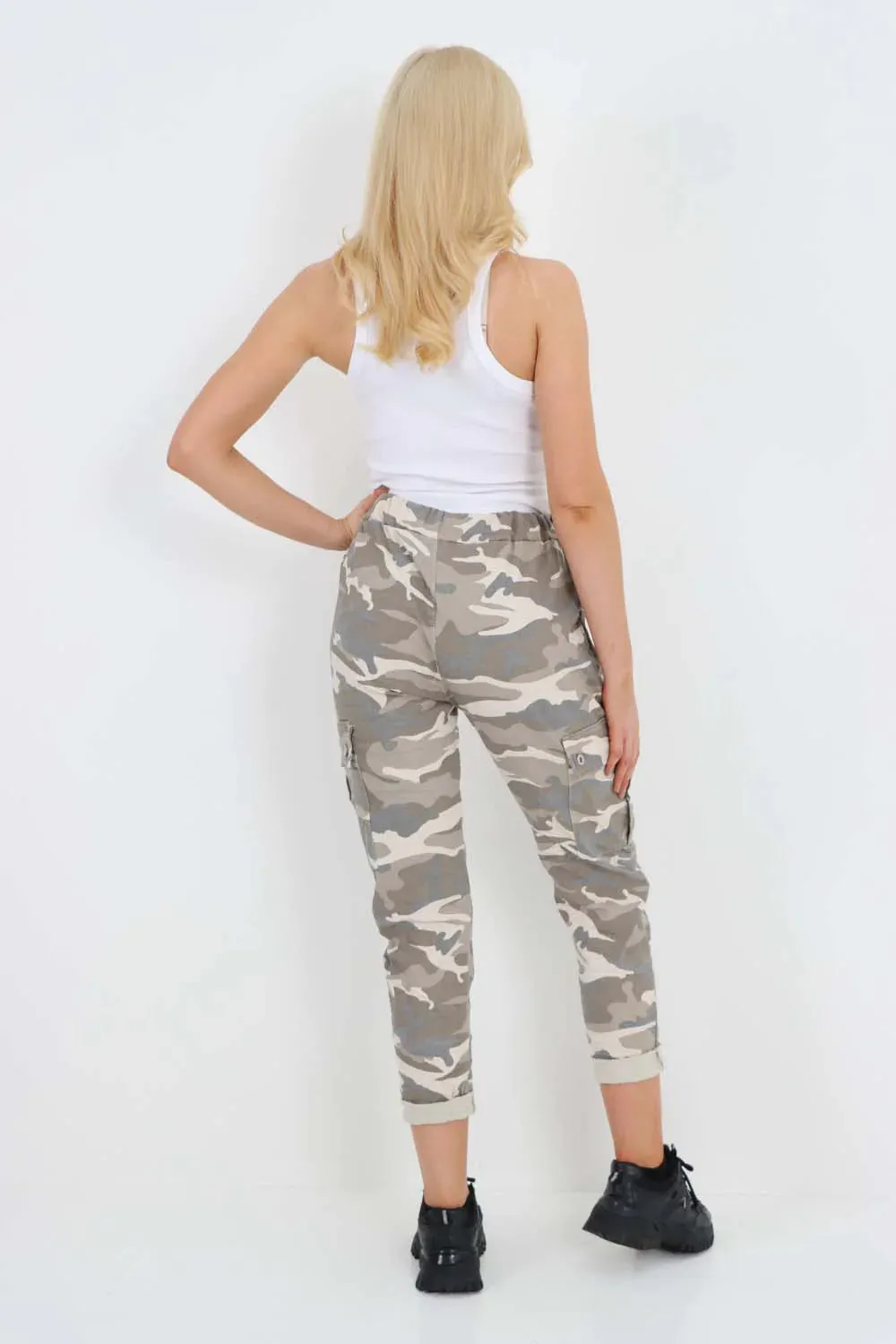 Italian Drawstring Camo Side Pockets Cargo Trousers
