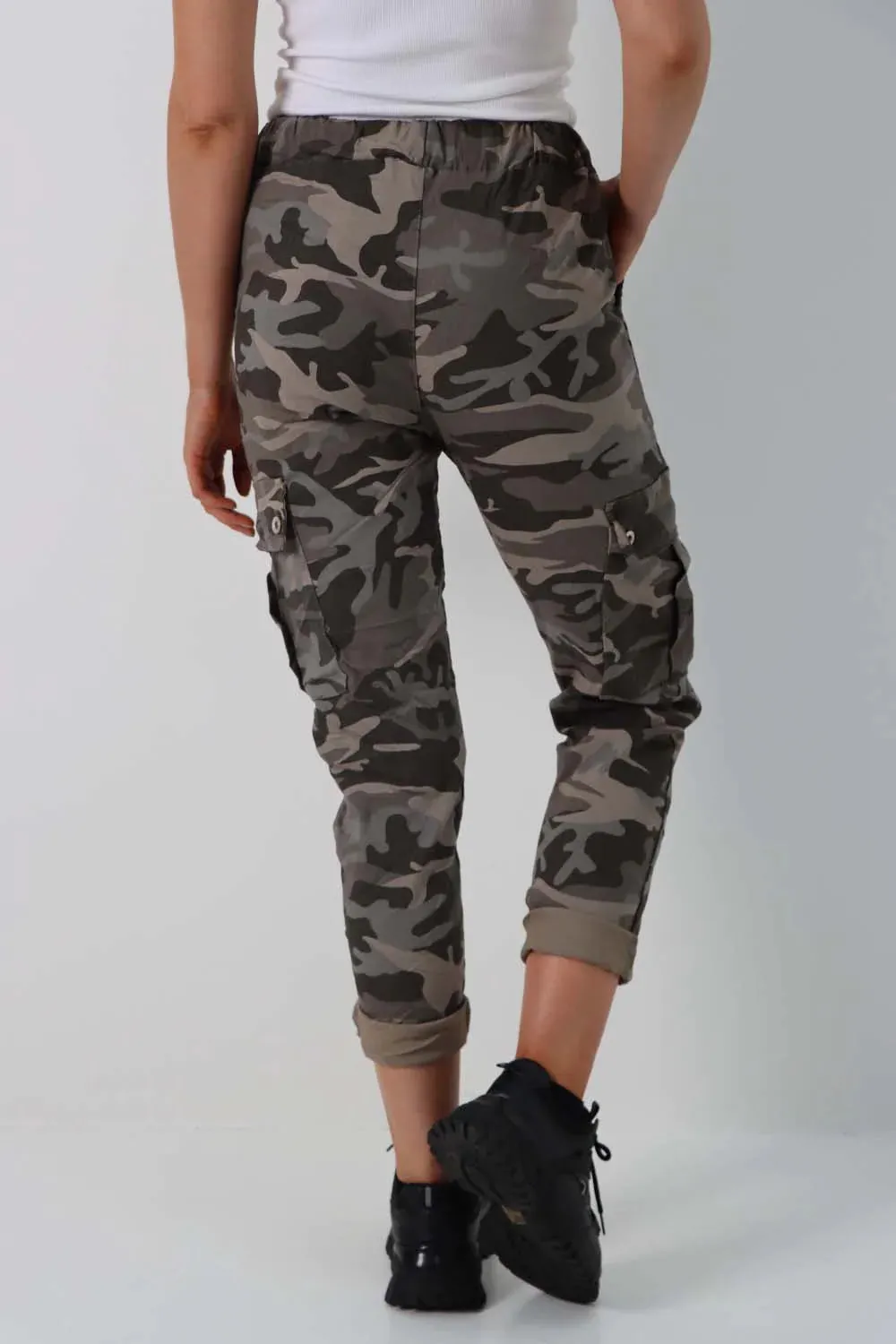 Italian Drawstring Camo Side Pockets Cargo Trousers