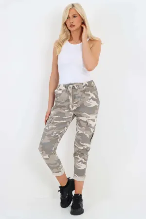 Italian Drawstring Camo Side Pockets Cargo Trousers