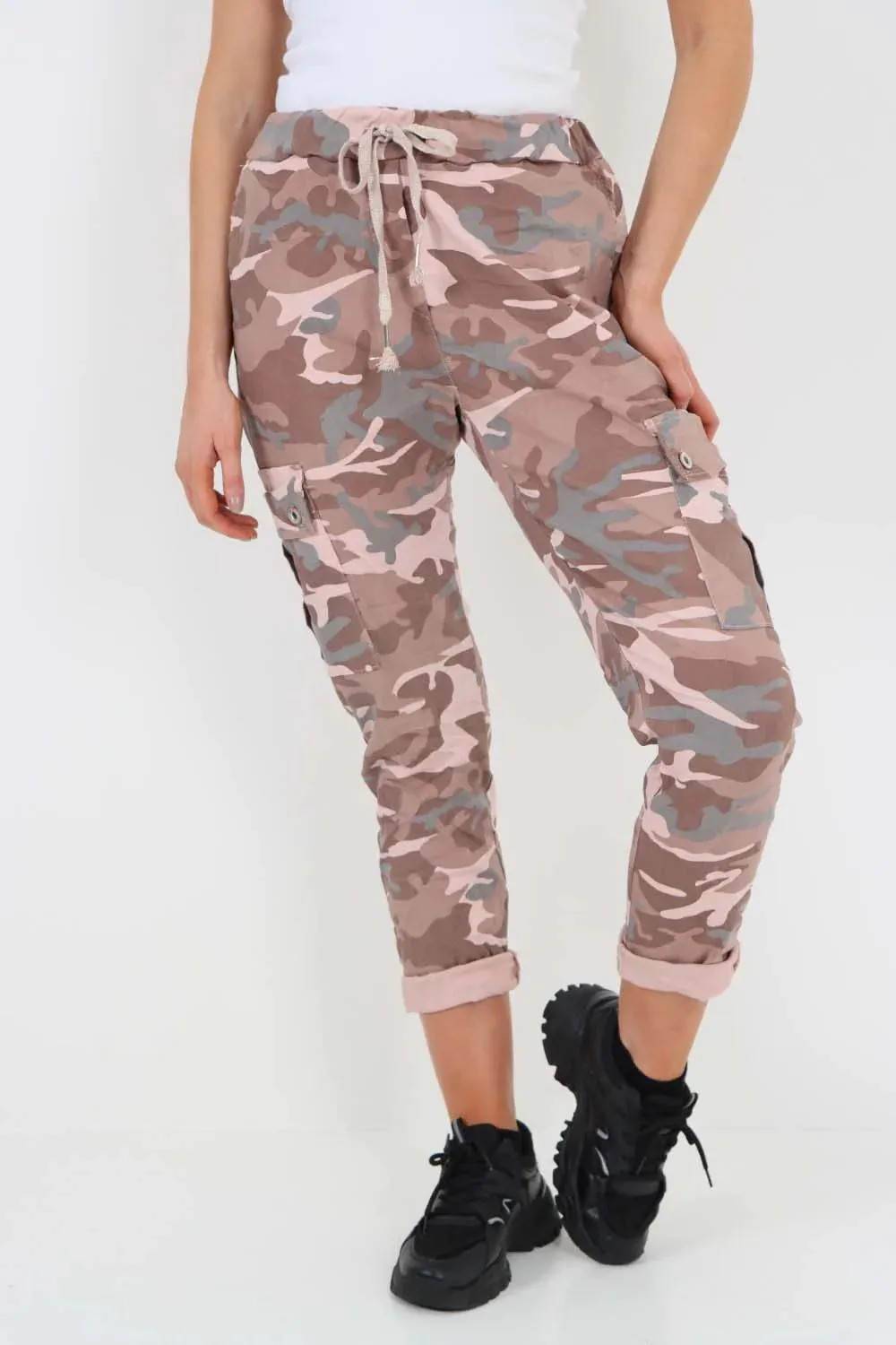Italian Drawstring Camo Side Pockets Cargo Trousers